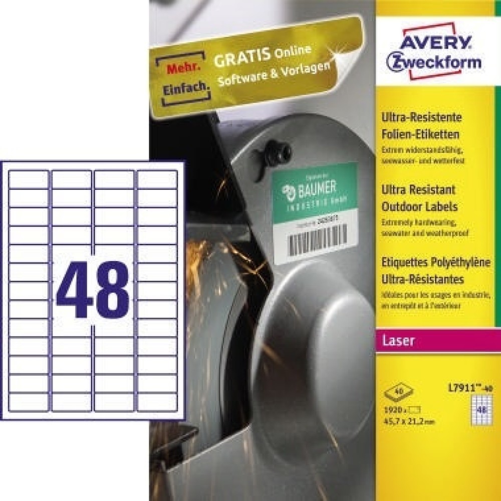 Produktabbildung: Avery Zweckform Etikett L7911-40 45,7x21,2mm ws 1920 St./Pack.