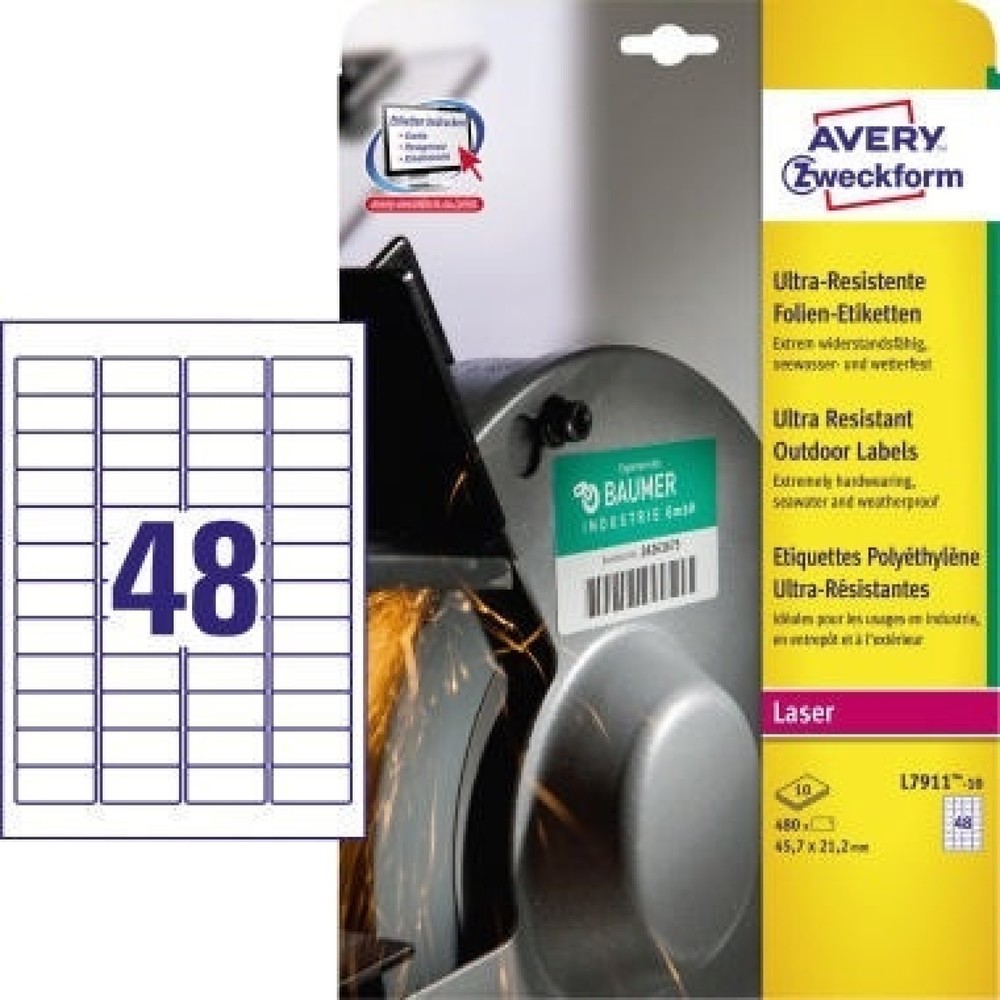 Produktabbildung: Avery Zweckform Folienetikett L7911-10 45,7x21,2mm 480 St./Pack.