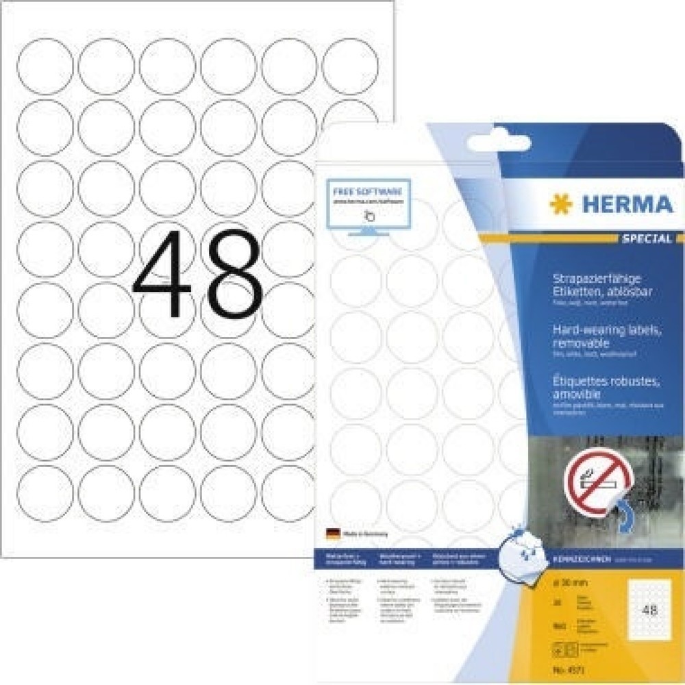 Produktabbildung: HERMA Folienetikett 4571 rund 30mm weiß 960 St./Pack.