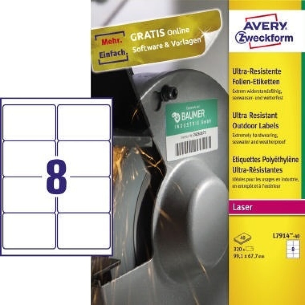Avery Zweckform Etikett L7914-40 99,1,x67,7mm ws 320 St./Pack. Produktabbildung: Avery Zweckform Etikett L7914-40 99,1,x67,7mm ws 320 St./Pack.