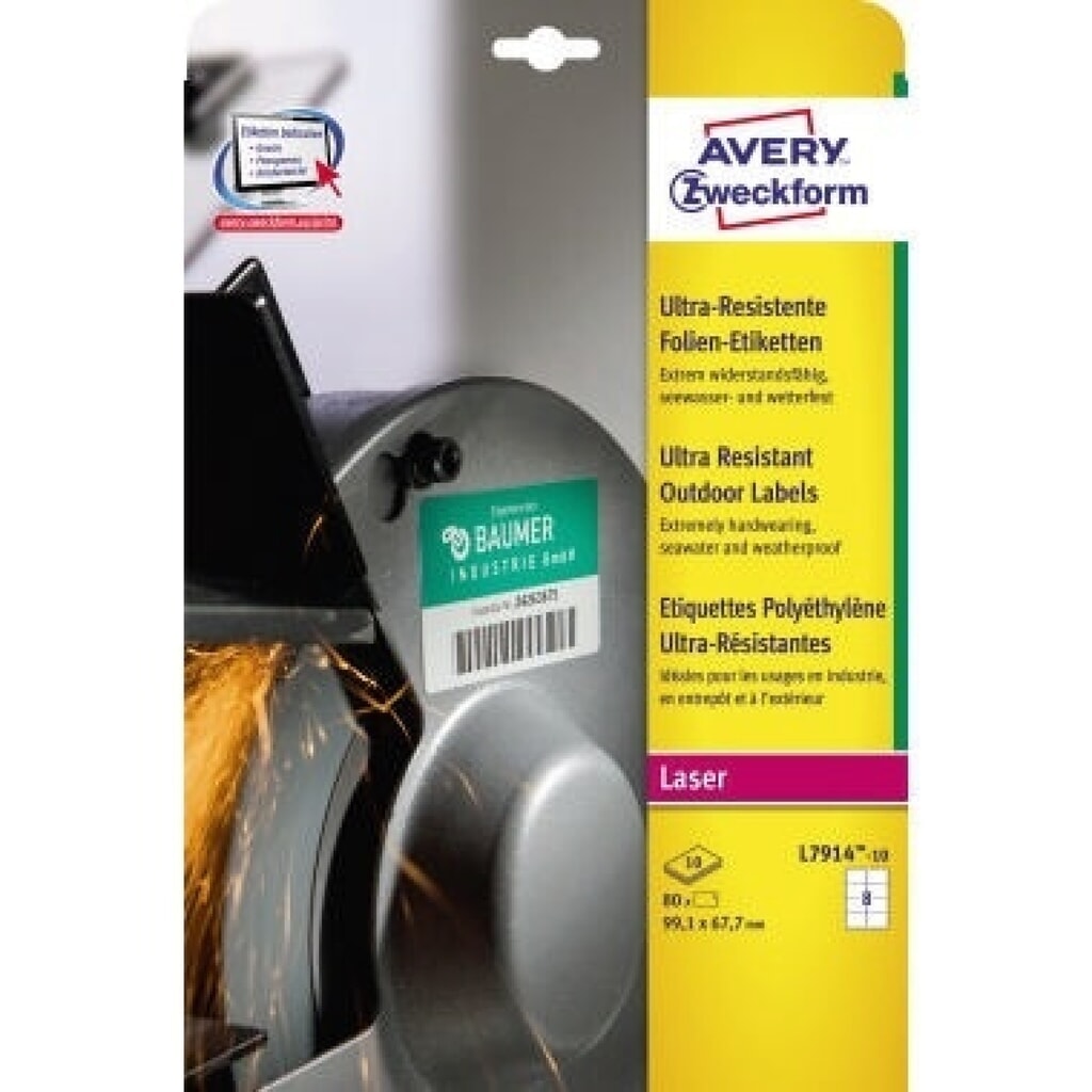 Avery Zweckform Folienetikett L7914-10 99,1x67,7mm 80 St./Pack. Produktabbildung Nr. 1: Avery Zweckform Folienetikett L7914-10 99,1x67,7mm 80 St./Pack.
