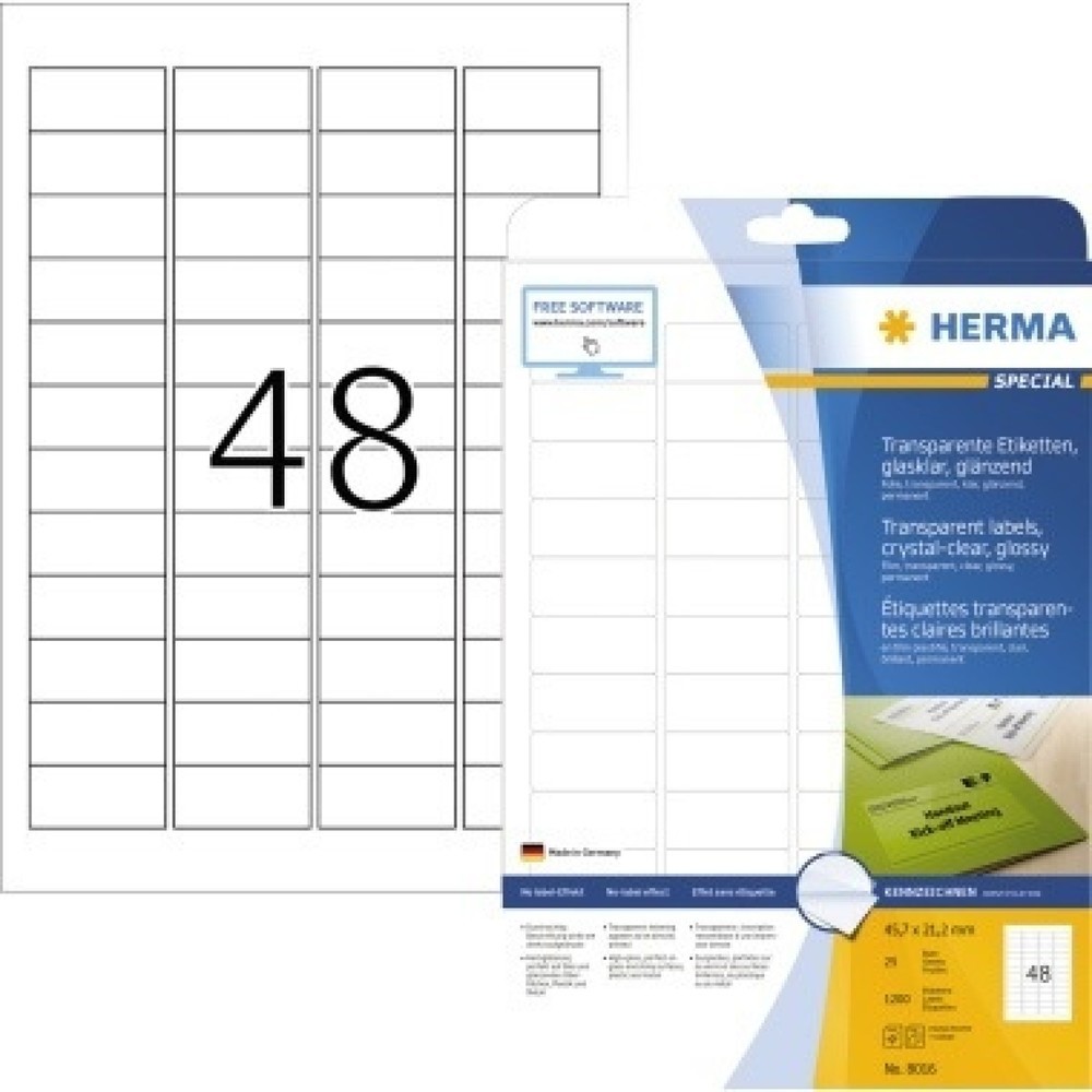 Produktabbildung: HERMA Folienetikett 8016 45,7x21,2mm tr 1.200 St./Pack.