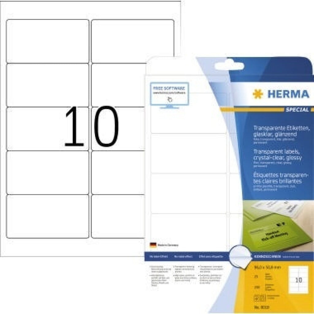 HERMA Folienetikett 8018 96x50,8mm tr 250 St./Pack. Produktabbildung: HERMA Folienetikett 8018 96x50,8mm tr 250 St./Pack.