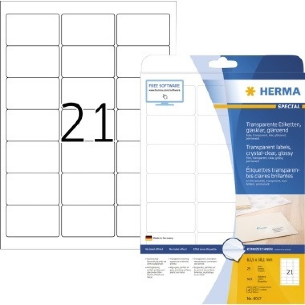 Produktabbildung: HERMA Folienetikett 8017 63,5x38,1mm tr 525 St./Pack.