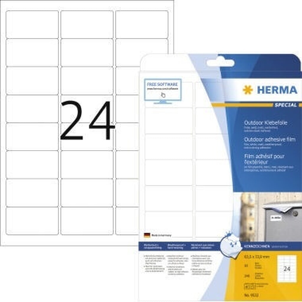 HERMA Outdoor Etikett Special 9532 63,5x33,9mm weiß 240 St./Pack. Produktabbildung: HERMA Outdoor Etikett Special 9532 63,5x33,9mm weiß 240 St./Pack.