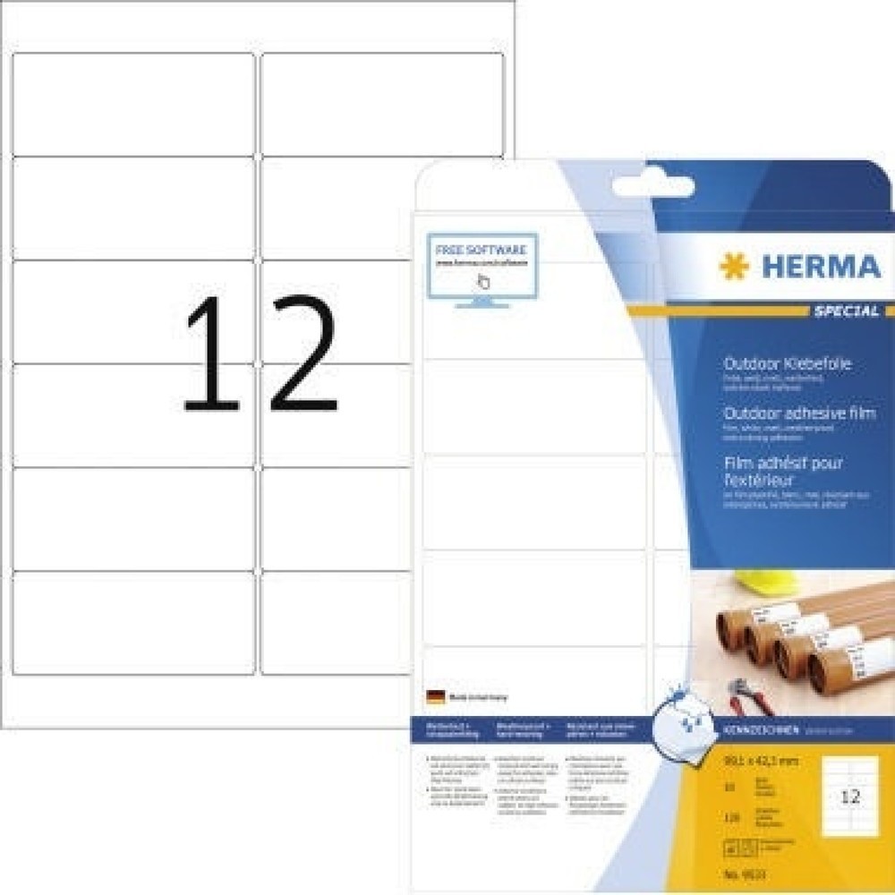 Produktabbildung: HERMA Folienetikett 9533 99,1x42,3mm weiß 120 St./Pack.