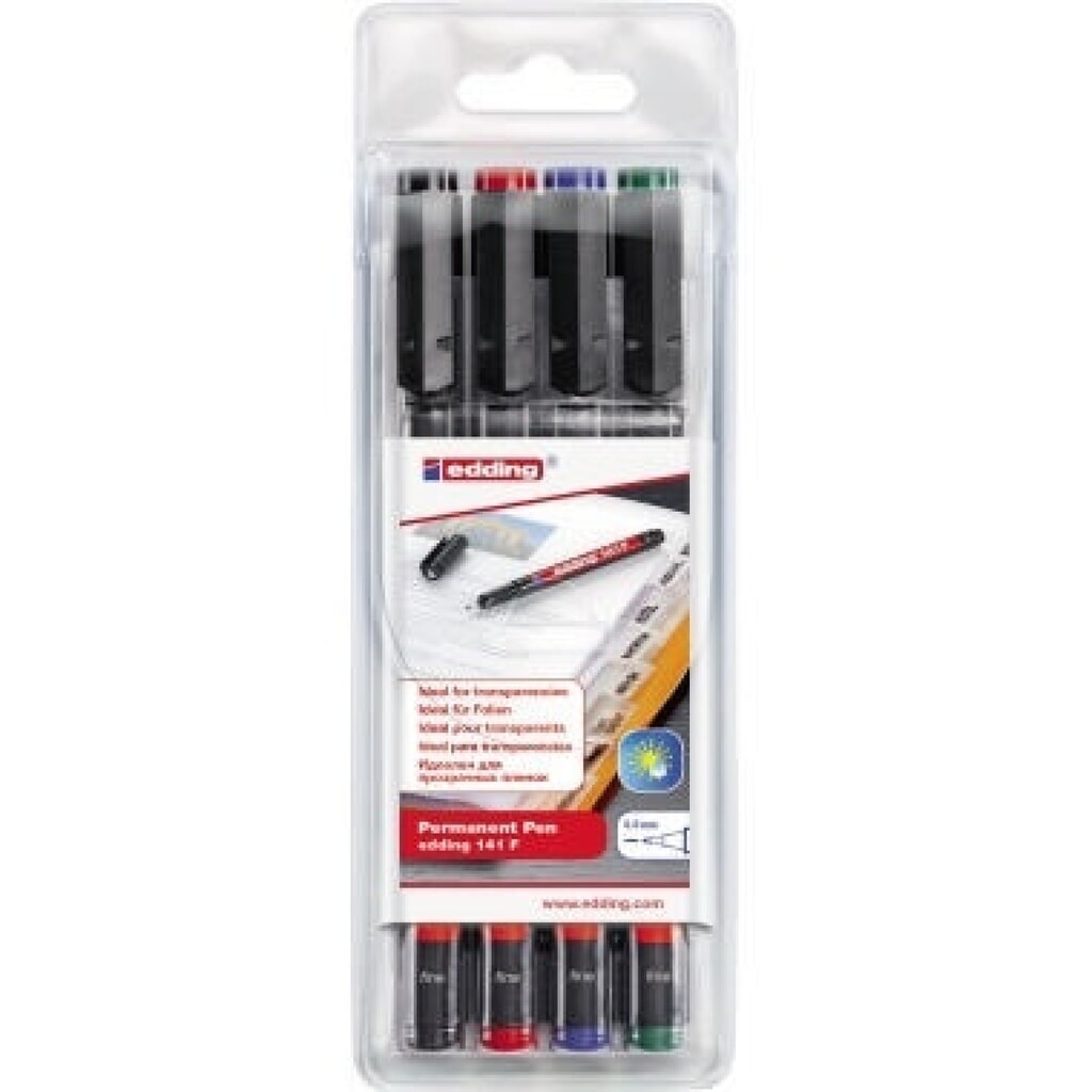 edding Folienschreiber Permanent Pen 4-141-4 sortiert 4 St./Pack. Produktabbildung Nr. 1: edding Folienschreiber Permanent Pen 4-141-4 sortiert 4 St./Pack.