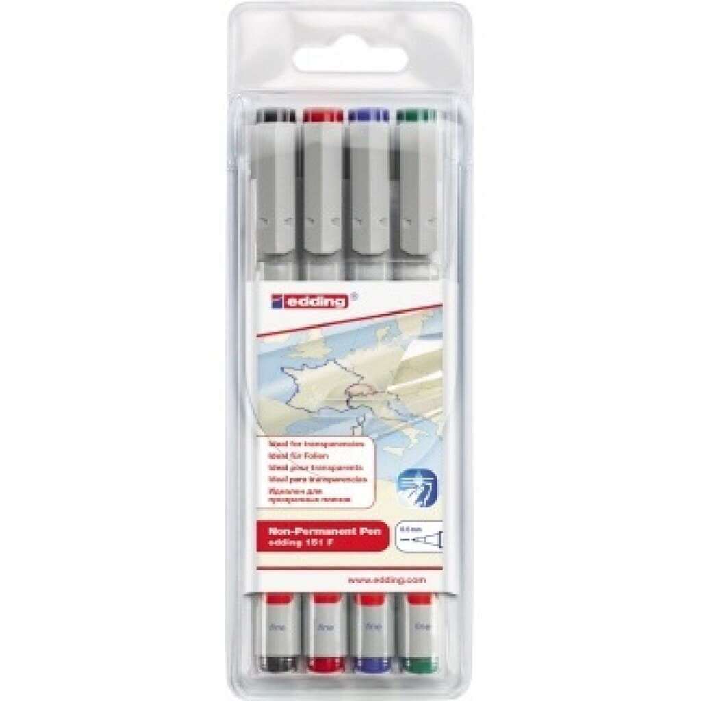 edding Folienschreiber 4-151-4 non-permanent sortiert 4 St./Pack. Produktabbildung Nr. 2: edding Folienschreiber 4-151-4 non-permanent sortiert 4 St./Pack.