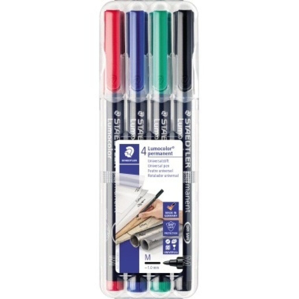 STAEDTLER Folienschreiber Lumocolor 317 WP4 1mm sortiert 4 St./Pack. Produktabbildung Nr. 1: STAEDTLER Folienschreiber Lumocolor 317 WP4 1mm sortiert 4 St./Pack.
