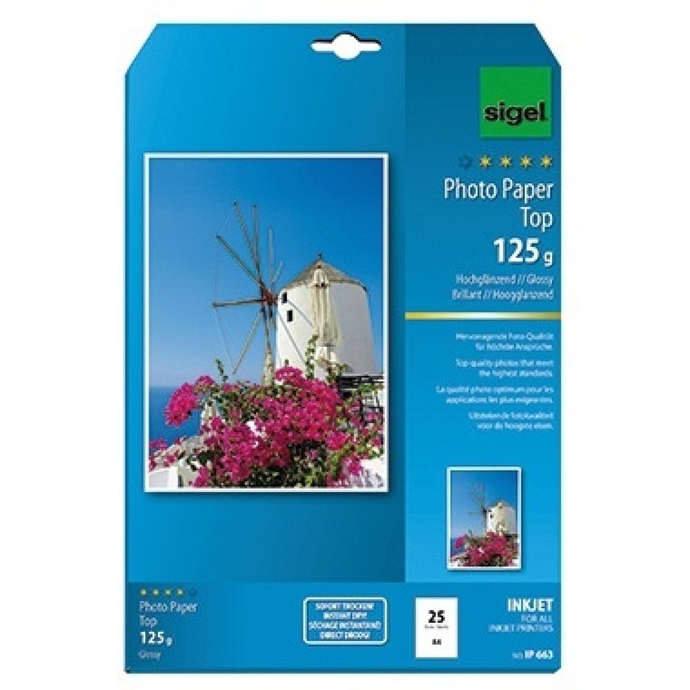 Produktabbildung: Sigel Fotopapier IP663 DIN A4 125g hochweiß 25 Bl./Pack.