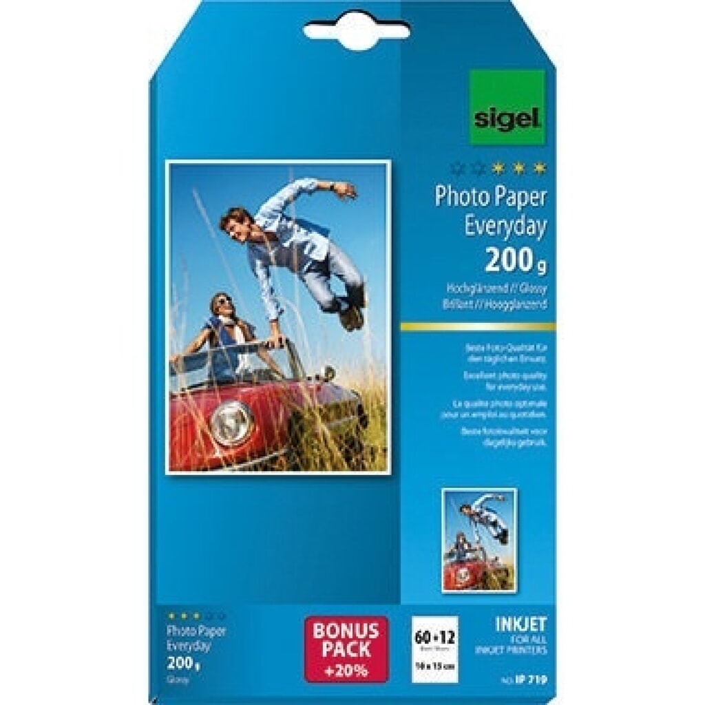 Sigel Fotopapier Everyday-plus IP719 DIN A6 200g weiß 72 Bl./Pack. Produktabbildung: Sigel Fotopapier Everyday-plus IP719 DIN A6 200g weiß 72 Bl./Pack.