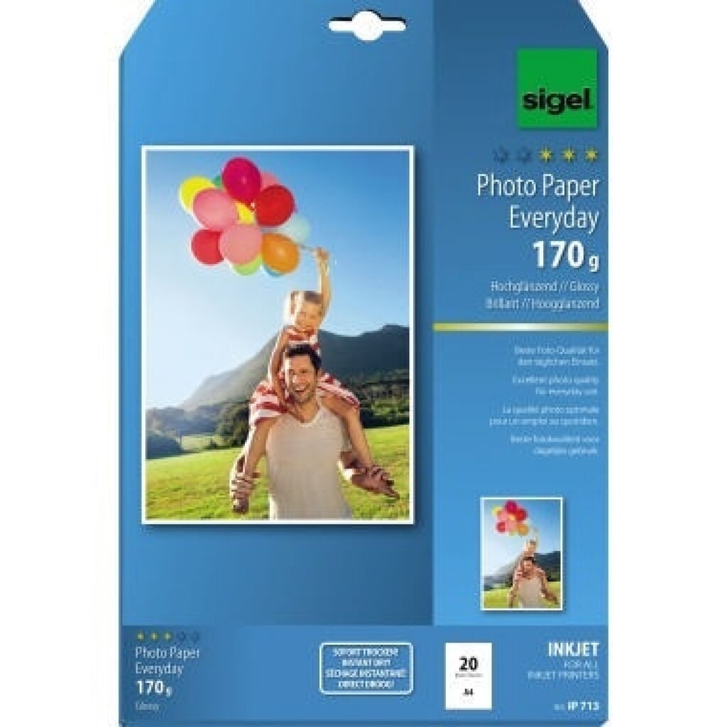Sigel Fotopapier Everyday-plus IP713 DIN A4 170g weiß 20 Bl./Pack. Produktabbildung: Sigel Fotopapier Everyday-plus IP713 DIN A4 170g weiß 20 Bl./Pack.