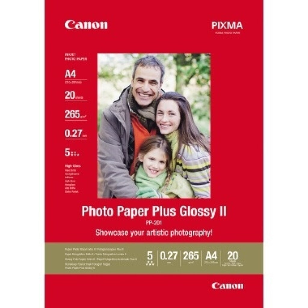 Produktabbildung: Canon Fotopapier Plus Glossy II PP201/A4 DIN A4 weiß 20 Bl./Pack.