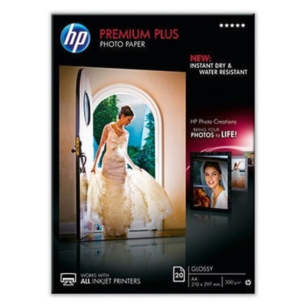 HP Fotopapier Premium Plus CR672A DIN A4 300g weiß 20 Bl./Pack. Produktabbildung: HP Fotopapier Premium Plus CR672A DIN A4 300g weiß 20 Bl./Pack.
