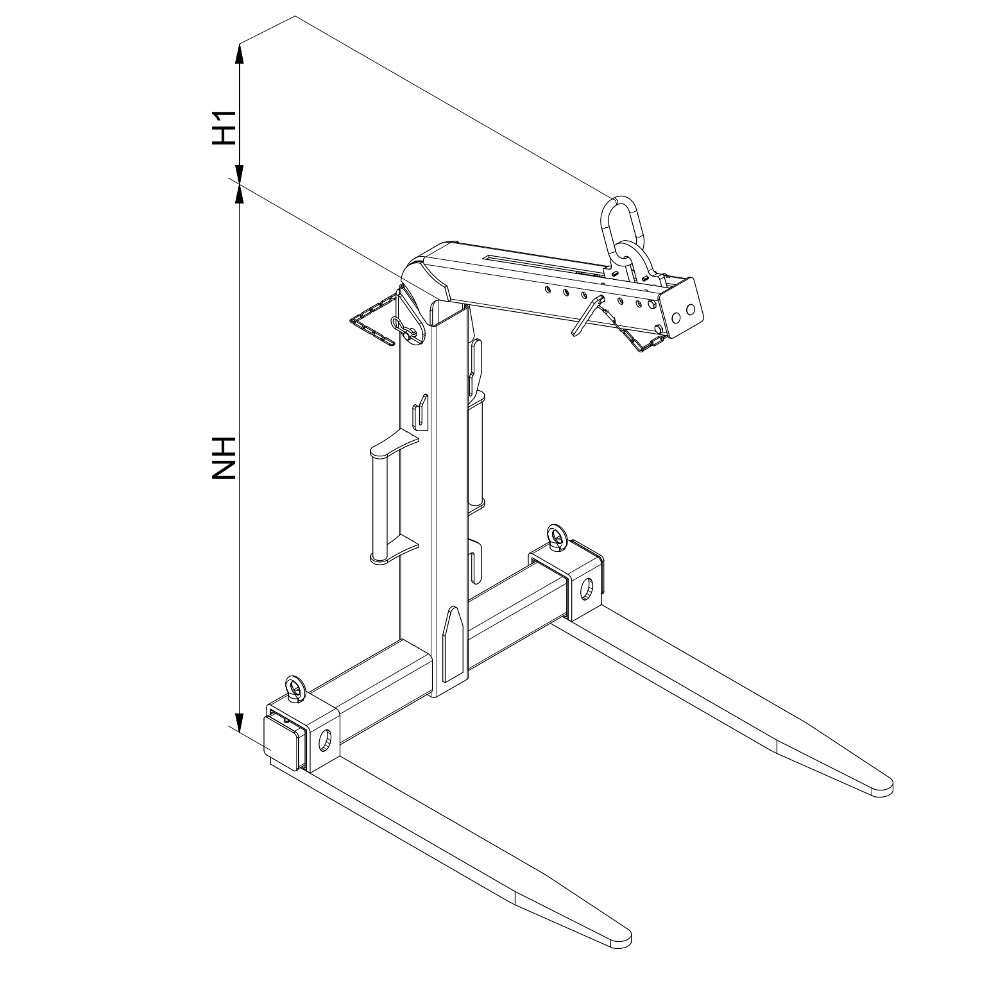 N° de l'image du produit 2 : Fourche pour grue avec compensation de poids automatique, dents en acier profilé, capacité de charge 600 kg