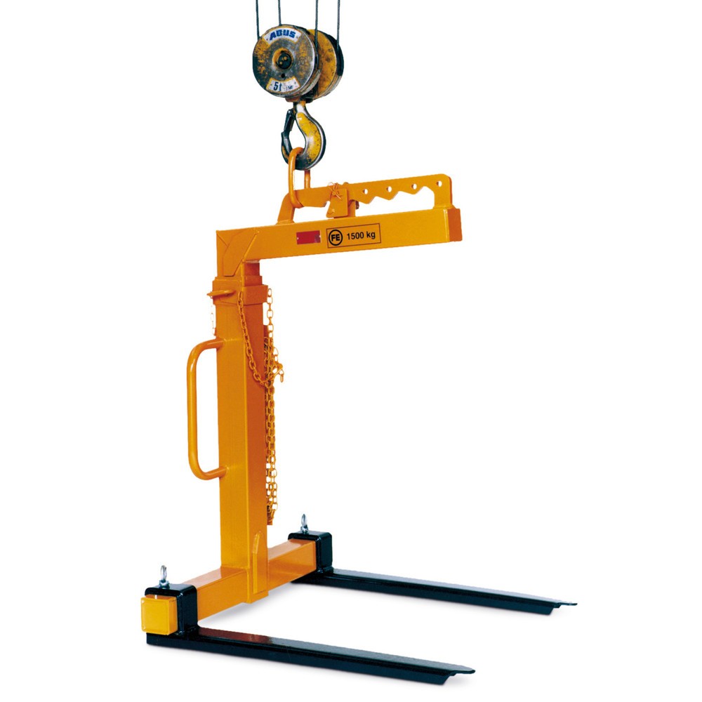 Illustration du produit: Fourche pour grue avec compensation de poids manuelle, dents en acier profilé, capacité de charge 1 500 kg