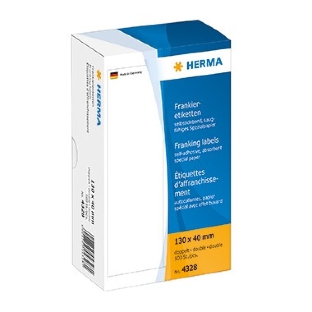 HERMA Frankieretikett 4328 130x40mm doppelt weiß 500 St./Pack. Produktabbildung Nr. 1: HERMA Frankieretikett 4328 130x40mm doppelt weiß 500 St./Pack.