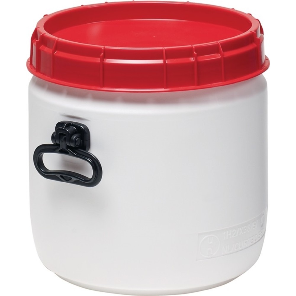 N° de l'image du produit 2 : Tonnelet cylindrique 26 l blanc avec couvercle rouge avec 2 poignées de transpor