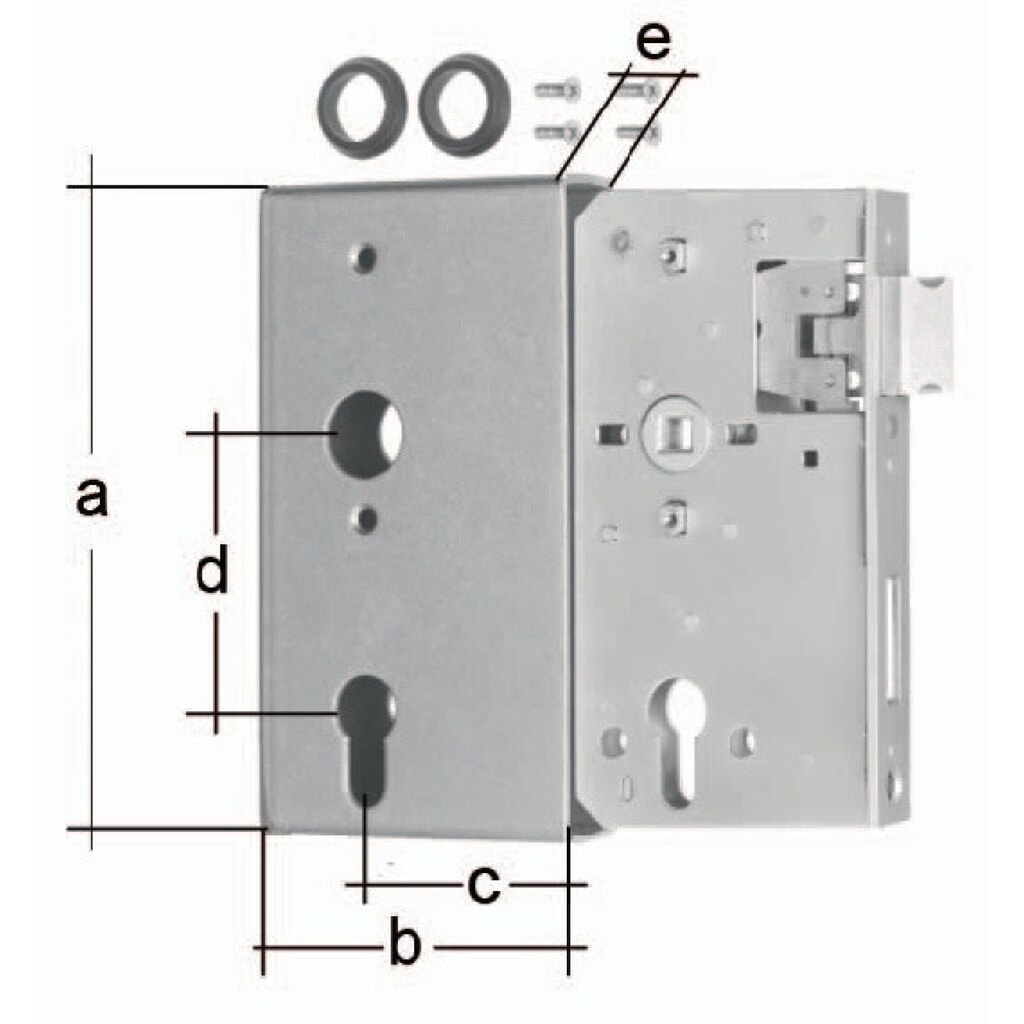 Produktabbildung: GAH Schlosskasten, Maß A172xB94xC60 mm Maß E 40 mm, DIN links / rechts, Dornmaß 60 mm