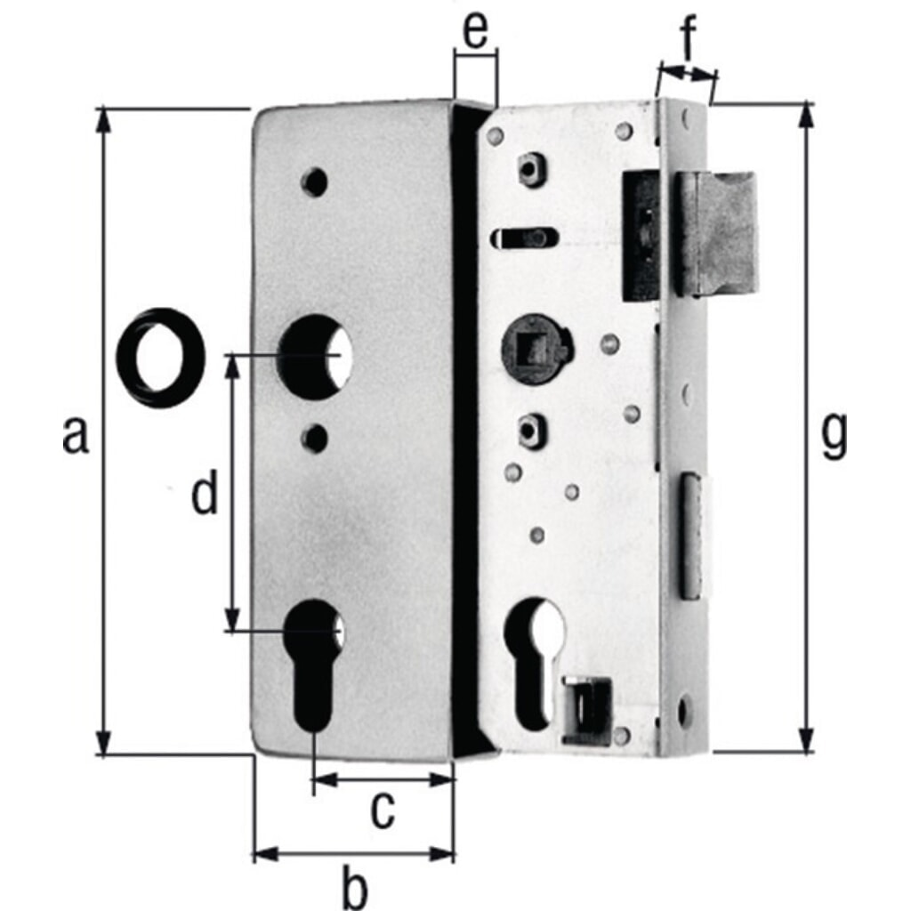 GAH Schlosskasten, Maß A170xB60xC40 mm Maß E 30 mm, DIN links / rechts, Dornmaß 40 mm Produktabbildung: GAH Schlosskasten, Maß A170xB60xC40 mm Maß E 30 mm, DIN links / rechts, Dornmaß 40 mm