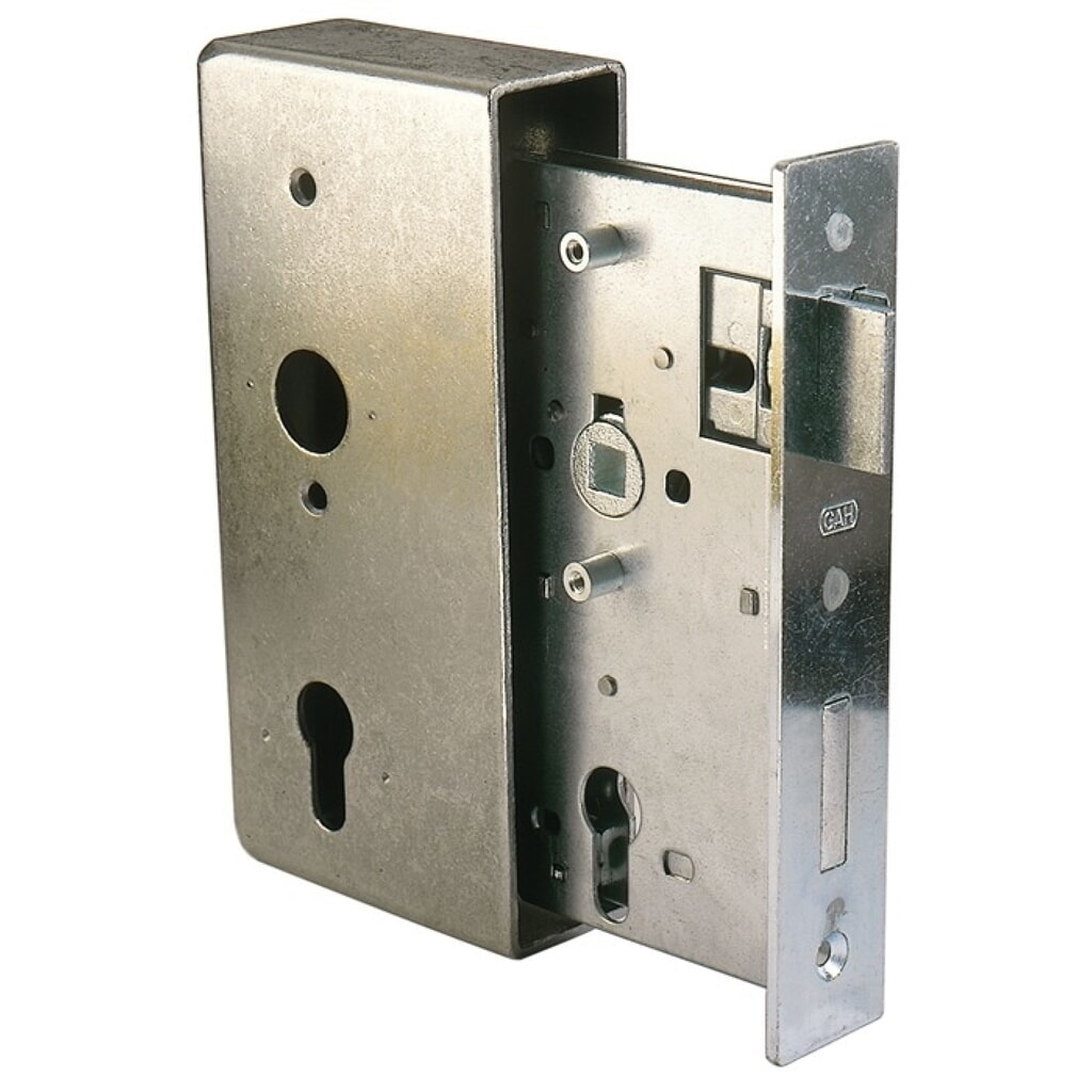 GAH Schlosskasten, Maß A185xB90xC55xE34 mm, DIN links / rechts, Dornmaß 55 mm Produktabbildung: GAH Schlosskasten, Maß A185xB90xC55xE34 mm, DIN links / rechts, Dornmaß 55 mm