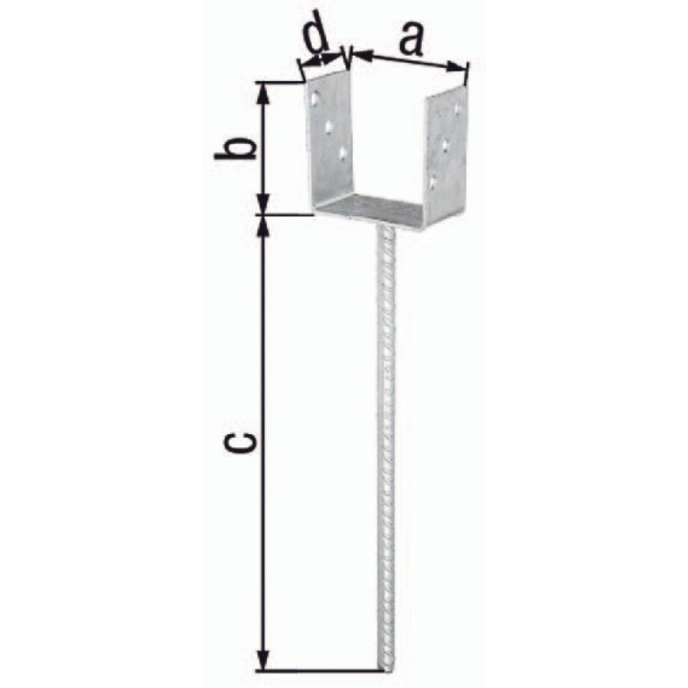Produktabbildung: GAH U-Pfostenträger ETA-10/0210, feuerverzinkt, 101x100x400x60mm, mit extra langem Betonanker