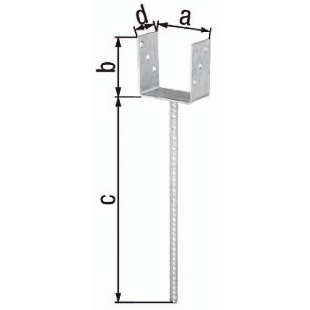 GAH U-Pfostenträger ETA-10/0210, feuerverzinkt, 101x100x400x60mm, mit extra langem Betonanker Produktabbildung: GAH U-Pfostenträger ETA-10/0210, feuerverzinkt, 101x100x400x60mm, mit extra langem Betonanker