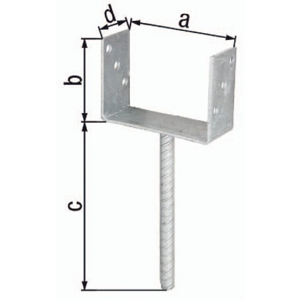 Produktabbildung: GAH U-Pfostenträger ETA-10/0210, feuerverzinkt, 71x100x200x60mm, mit Betonanker aus Riffelstahl