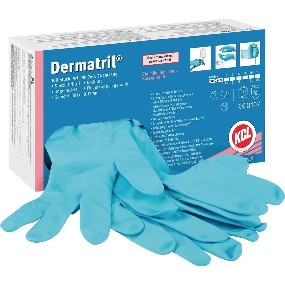 Illustration du produit: Gants jetables HONEYWELL Dermatril 740, nitrile EN 374, EN 455 PSA cat. iii, taille 11