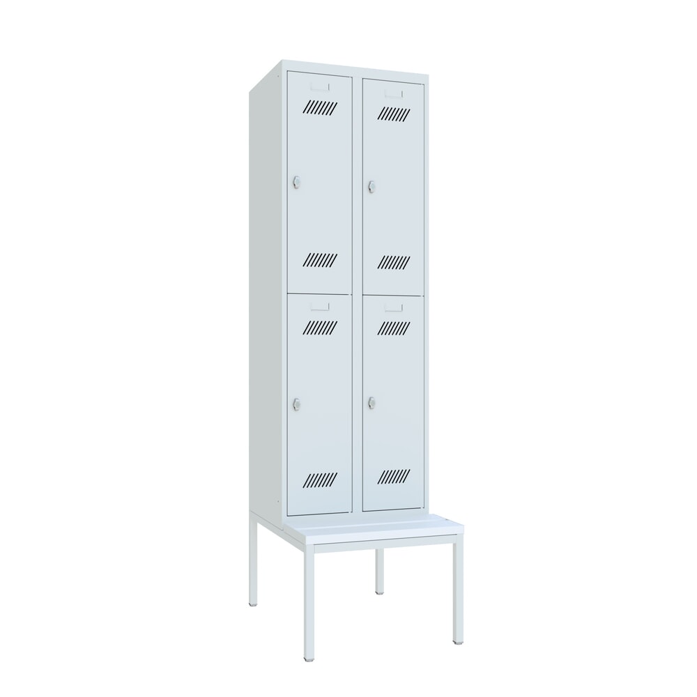 Product afbeelding: Garderobekast met zitbank PAVOY, 2 etages, 2 x 2 vakken van 300 mm, draaivergrendeling, lichtgrijs, lichtgrijs