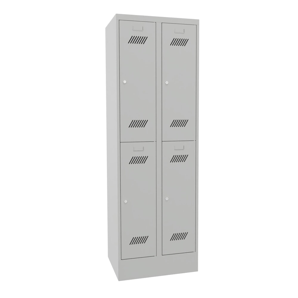 Product afbeelding: Garderobekast PAVOY met sokkel + cilinderslot, met 2 etages, 4 vakken, hxbxd 1.850 x 630 x 500 mm, lichtgrijs, lichtgrijs