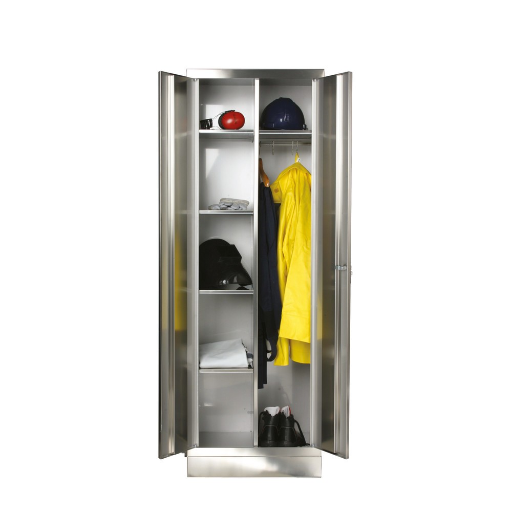 Product afbeelding: Garderobekast van roestvrij staal met 1 kleerhangerstang, hxbxd 1.800 x 600 x 500 mm, met sokkel