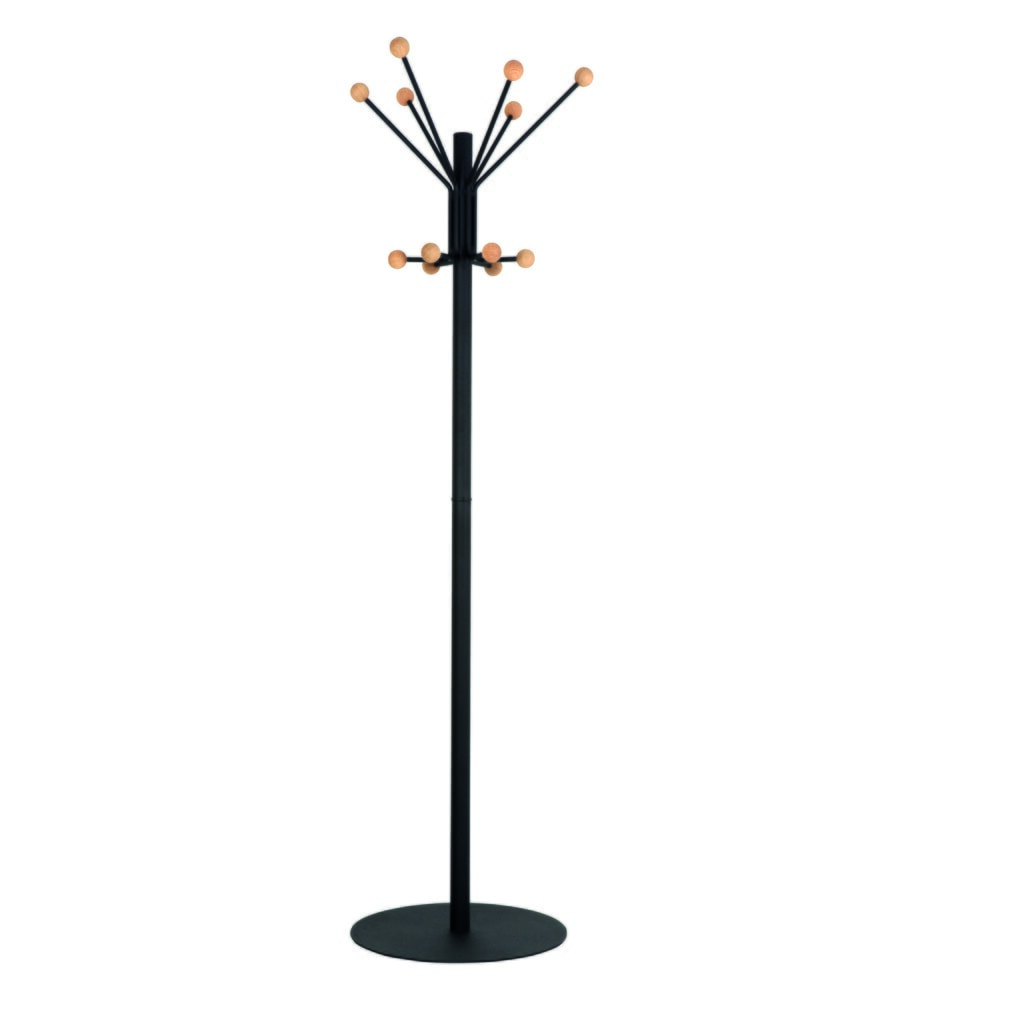 Garderobenständer Giant, freistehend, 12 Haken mit Holzknopf, schwarz Produktabbildung Nr. 1: Garderobenständer Giant, freistehend, 12 Haken mit Holzknopf, schwarz