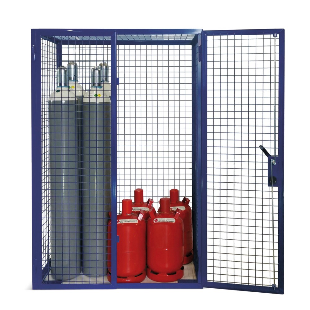 Produktabbildung: Gasflaschen-Gitterschrank, Doppelflügeltür, Sockelfüße, HxBxT 1.970 x 1.250 x 800 mm