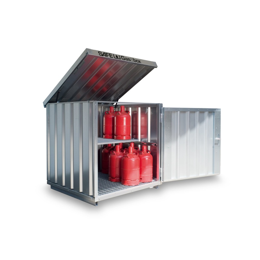 Product afbeelding: Gasflessenbox SAFE Tank GB 2, verzinkt, gemonteerd, met roosterlegbord, voor 14 gasflessen van 33 kg elk