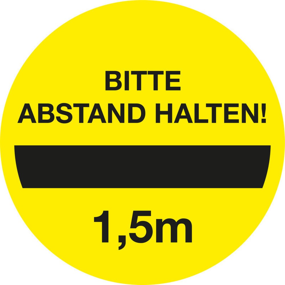 Product afbeelding: Gebodsbord ‘1,5 m afstand houden a.u.b.', Ø 100 mm, pvc-folie, zelfklevend, set van 4 stuks