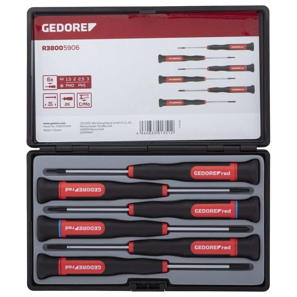 GEDORE red 2K-Elektronik-Schraubendreher-Satz PH+SL 6tlg R38005906 Produktabbildung: GEDORE red 2K-Elektronik-Schraubendreher-Satz PH+SL 6tlg R38005906