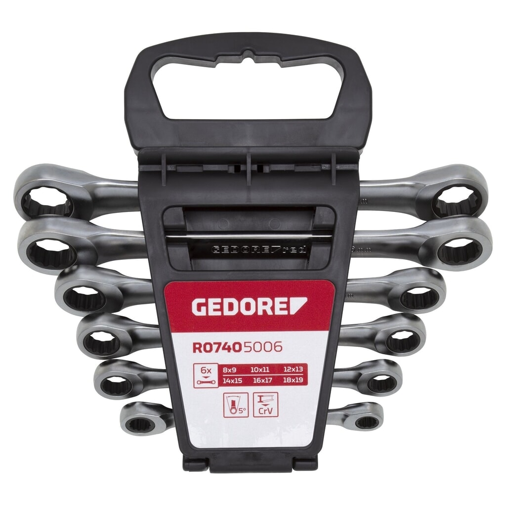 GEDORE red Dp.Ringratschenschl.Satz SW8-19mm 6tlg R07405006 Produktabbildung: GEDORE red Dp.Ringratschenschl.Satz SW8-19mm 6tlg R07405006
