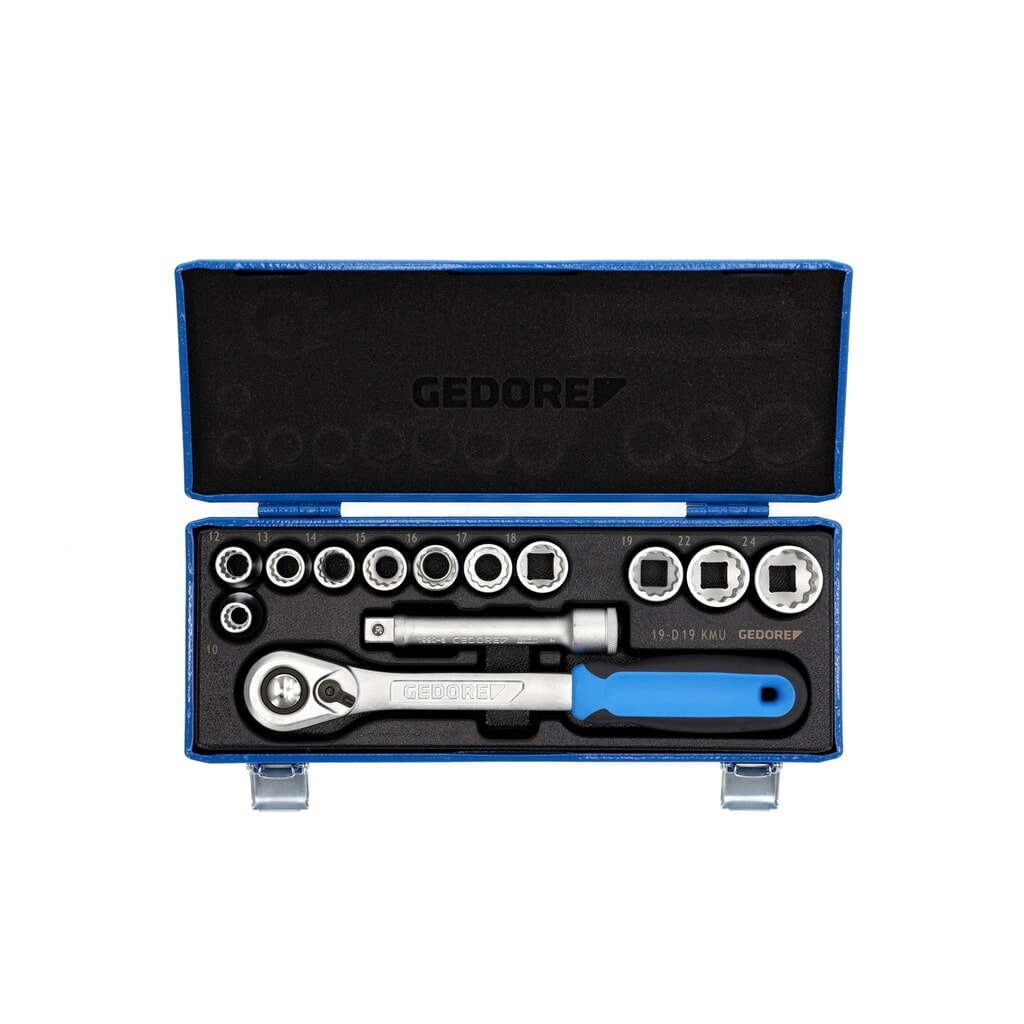GEDORE Steckschlüssel-Satz 1/2" 13-tlg UD 10-24 mm D 19 KMU-20 Produktabbildung: GEDORE Steckschlüssel-Satz 1/2" 13-tlg UD 10-24 mm D 19 KMU-20