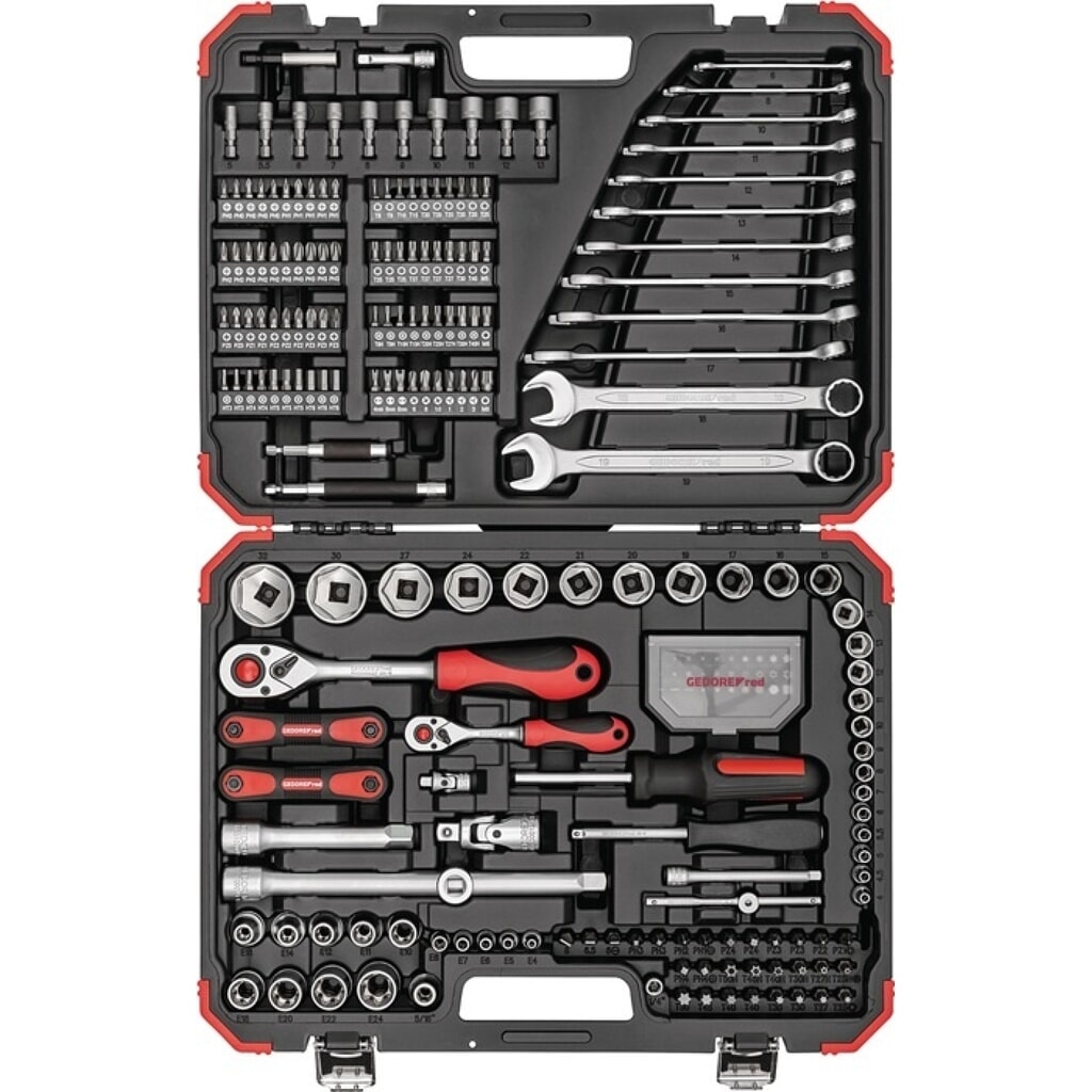 GEDORE Steckschlüsselsatz, Schlüsselweiten 4-32 mm, 232-teilig 1/4 + 1/2 ″, Anzahl Zähne 72/72 6-Kant Produktabbildung: GEDORE Steckschlüsselsatz, Schlüsselweiten 4-32 mm, 232-teilig 1/4 + 1/2 ″, Anzahl Zähne 72/72 6-Kant