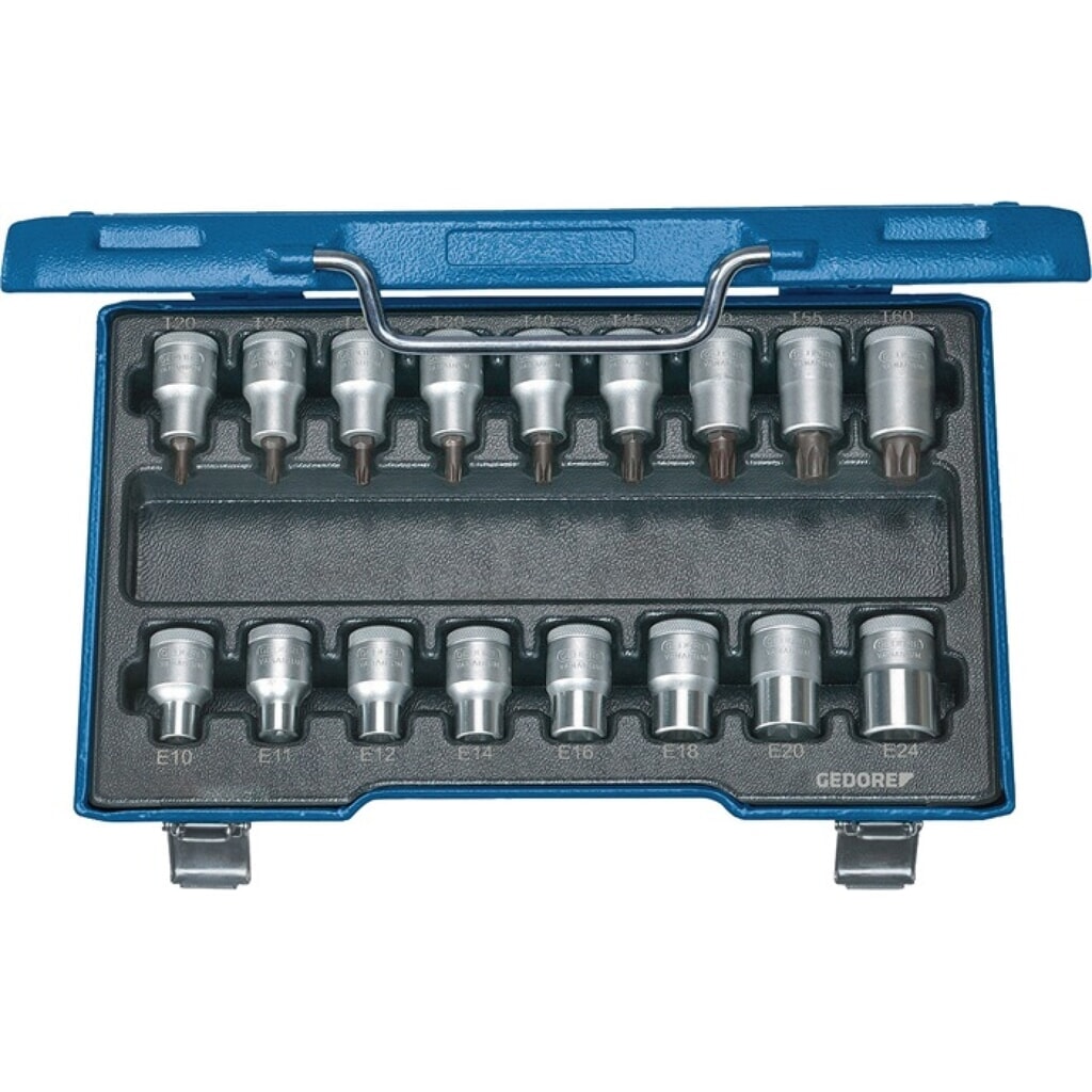Produktabbildung: GEDORE Steckschlüsselsatz ITX 19 TX-017 17-tlg.1/2 Zoll T 20 -T60/E10-E24