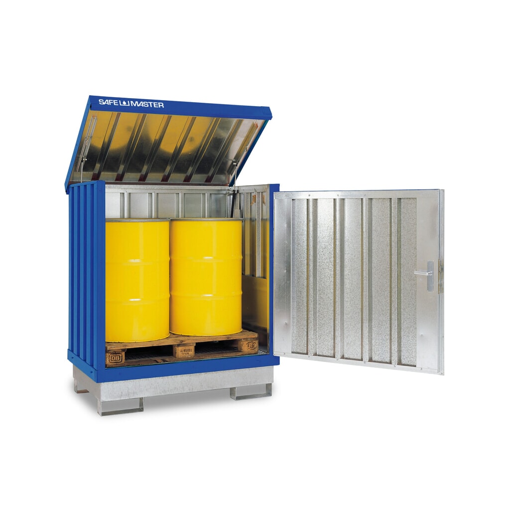 SAFE Master® Gefahrstoff-Depot, verzinkt und lackiert, 2x 200 l, HxBxT 1.685 x 1.420 x 1.080 mm, enzianblau Produktabbildung: SAFE Master® Gefahrstoff-Depot, verzinkt und lackiert, 2x 200 l, HxBxT 1.685 x 1.420 x 1.080 mm, enzianblau