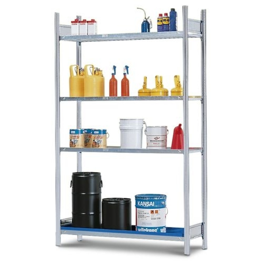 Produktabbildung: Gefahrstoffregal GRG 1360, 3 Gitterroste, 1 Auffangwanne à 40 l, FL 200 kg, Grundfeld