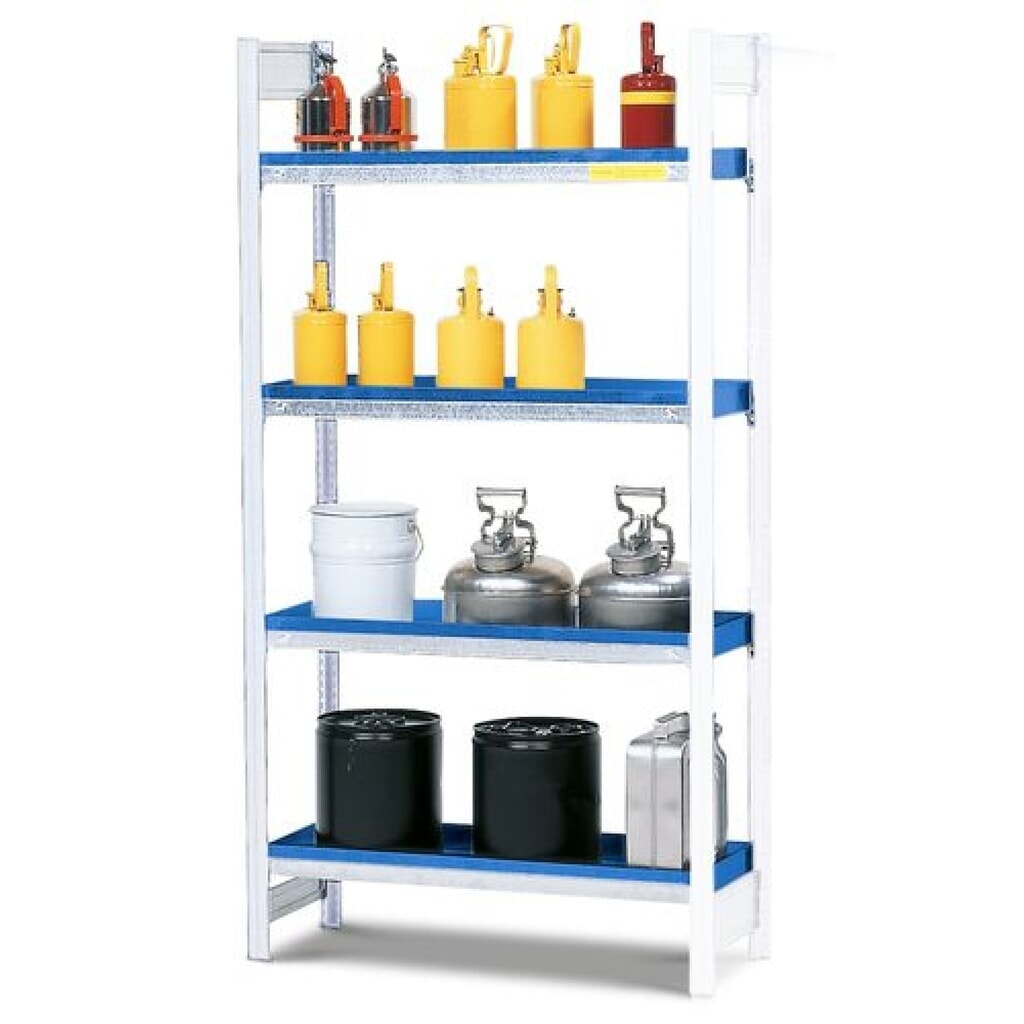 Gefahrstoffregal GRW 1040, 4 Stahlwannen à 20 l, FL 200 kg, Anbaufeld Produktabbildung: Gefahrstoffregal GRW 1040, 4 Stahlwannen à 20 l, FL 200 kg, Anbaufeld