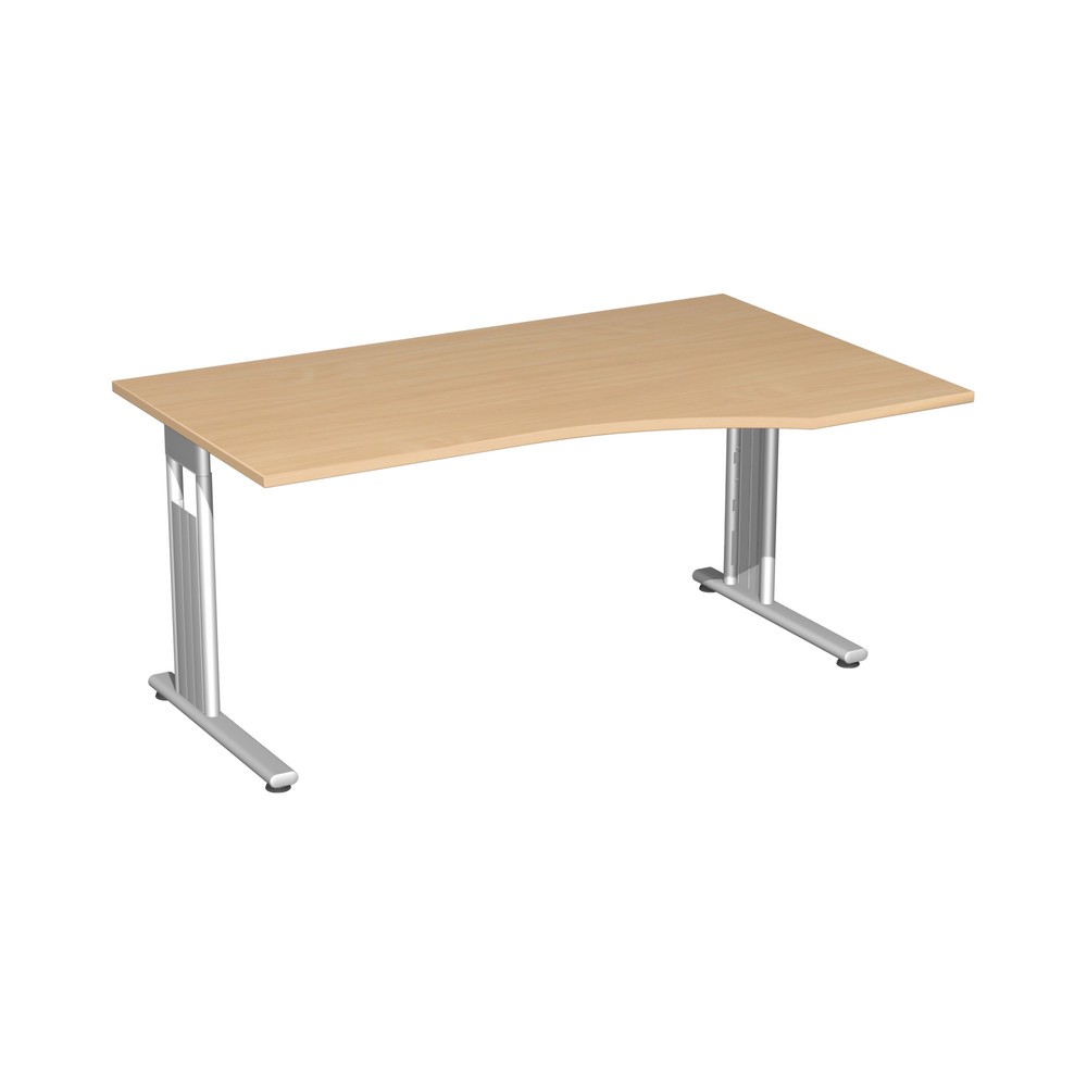 Produktabbildung: Geramöbel Büro-Schreibtisch Lissabon, C-Fuß-Gestell, PC-Form-Tischplatte rechts, BxT 1.800 x 1.000 mm, Buche