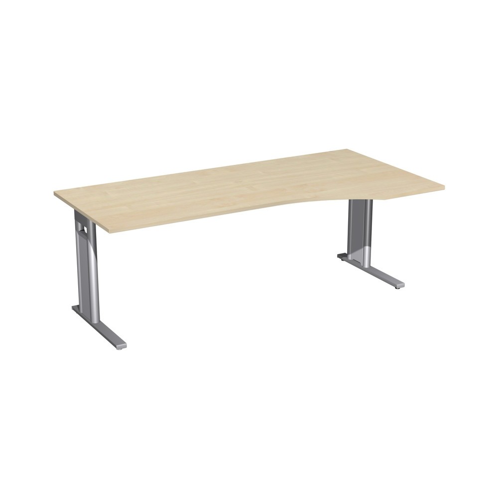 Produktabbildung: Geramöbel Büro-Schreibtisch Profi, C-Fuß-Gestell, PC-Form-Tischplatte rechts, BxT 2.000 x 1.000 mm, Ahorn