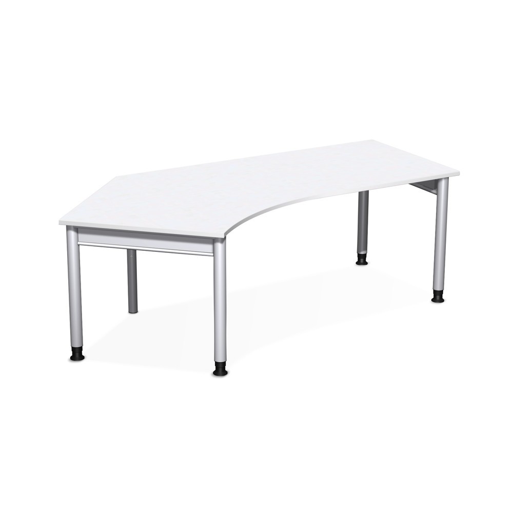 Produktabbildung: Geramöbel Manuell höhenverstellbarer Schreibtisch Profi, Freiform-Tischplatte 135° links, 4-Fuß-Gestell, BxT 2.166 x 1.130 mm, weiß