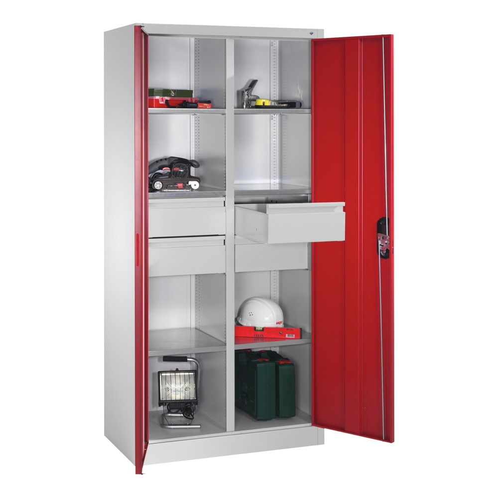 Productafbeelding nr. 10: Gereedschapskast C+P, laden 4x174 mm, 6 legborden, breedte 930 mm, lichtgrijs, robijnrood