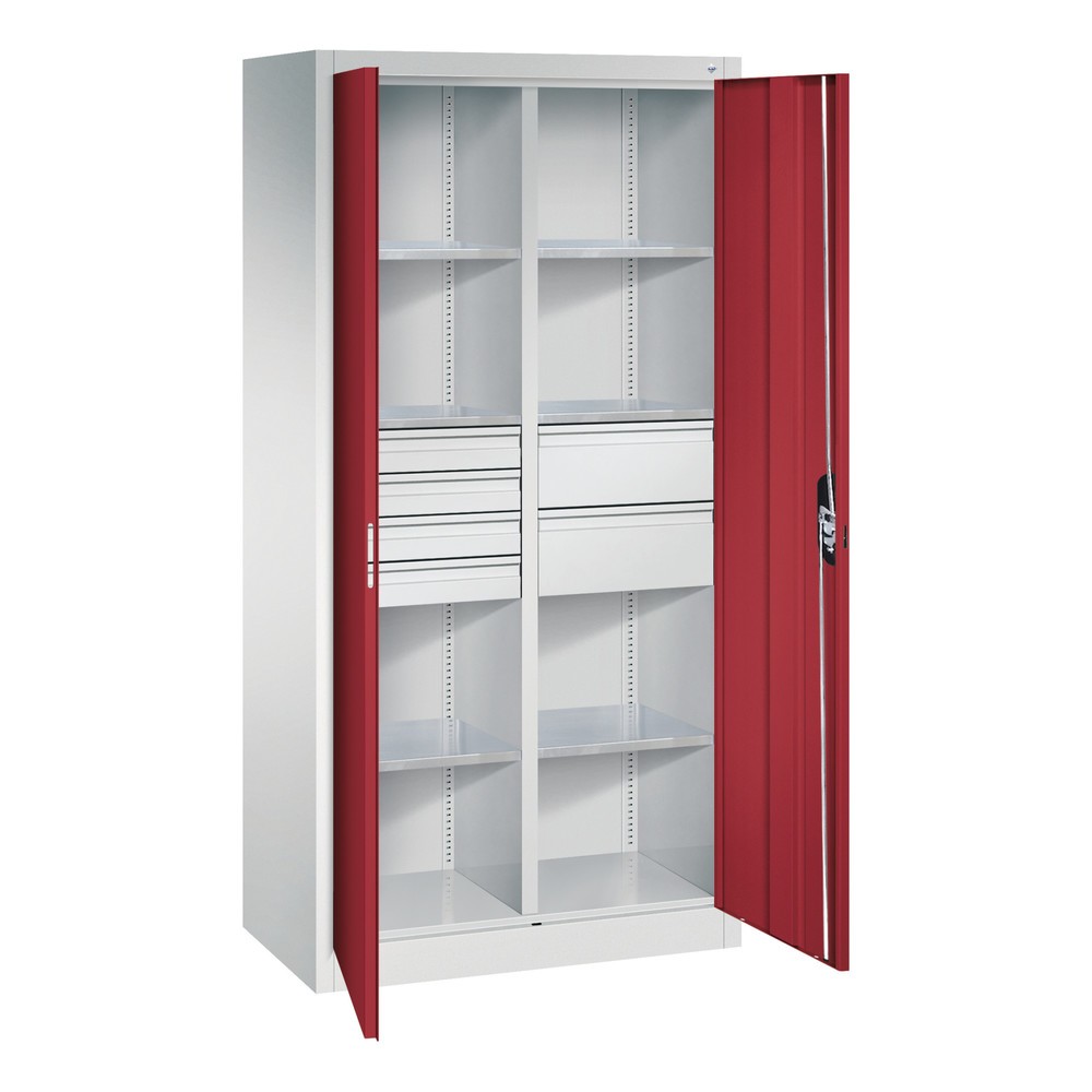 Productafbeelding nr. 8: Gereedschapskast C+P, laden 4x86 + 2x174 mm, 6 legborden, breedte 930 mm, lichtgrijs, robijnrood