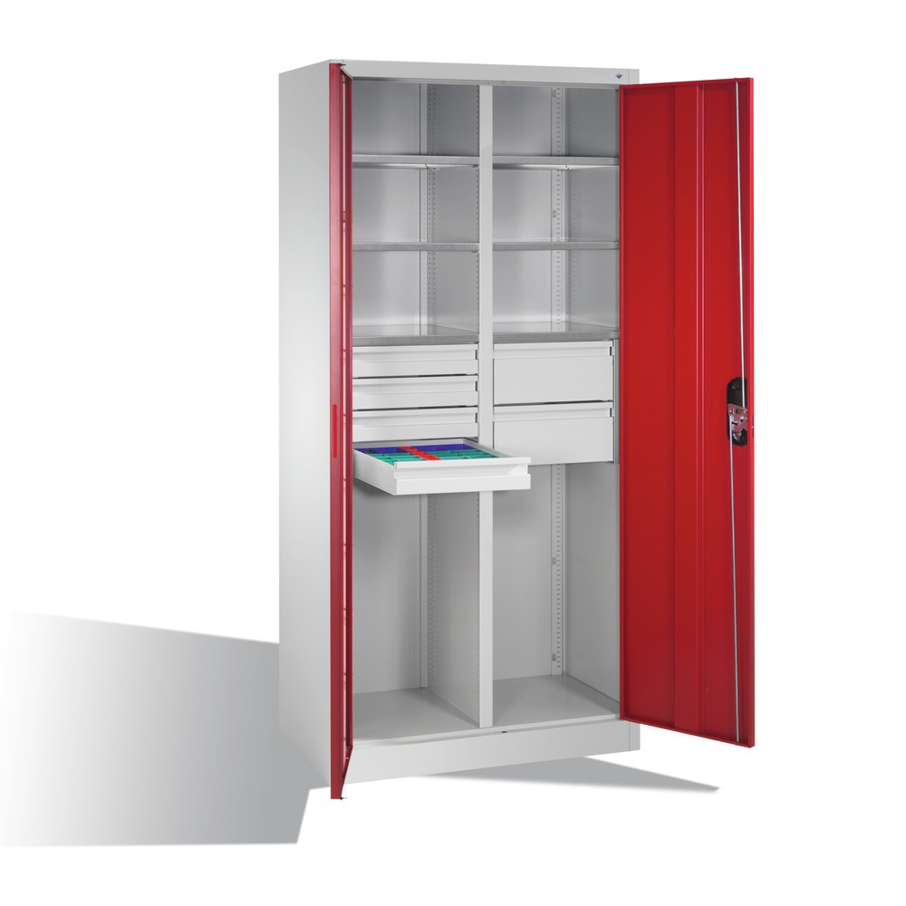 Productafbeelding nr. 9: Gereedschapskast C+P, laden 4x86 + 2x174 mm, 6 legborden, breedte 930 mm, lichtgrijs, robijnrood